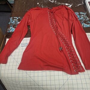 VENUS Red Lace-Up Long Sleeve Top